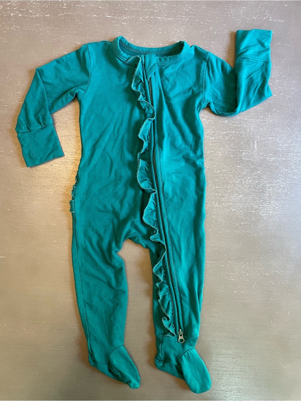 3-6m Teal Ruffle Bamboo Zippy